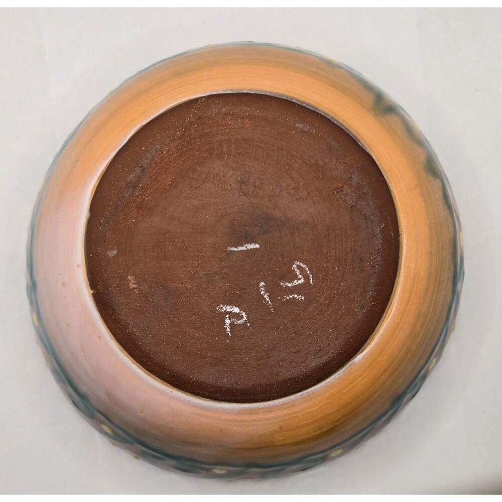 Earthworks Barbados Salad Bowl 6.5" Orange & Turquoise Stoneware Spiral Dot - Picture 8 of 13
